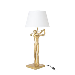 Lampe à poser golfeur en résine dorée