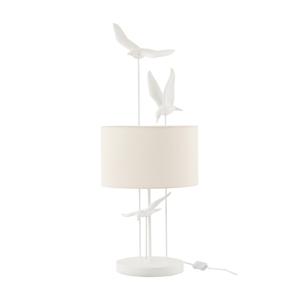 Lampe à poser oiseaux en polyrésine blanc et beige