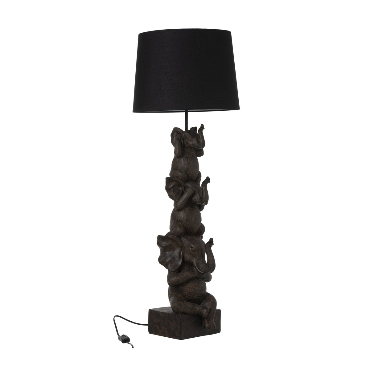 Lampe à poser trois éléphants en résine marron