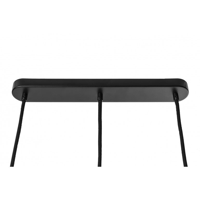 Vue de dessous du support rectangulaire noir avec fixations et cordons apparents.