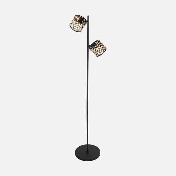 Lampadaire 2 spots bambou orientables, tige noire H 150 cm | Bambus