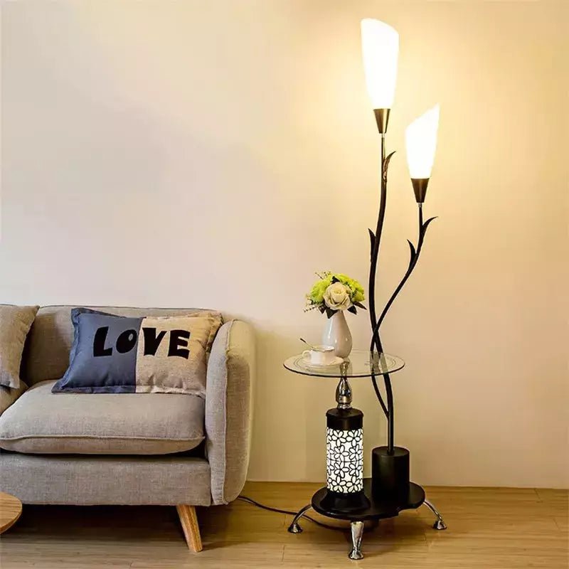 Lampadaire Abat - jour Fleur | Élégance Florale - Designix Lampadaire Noir