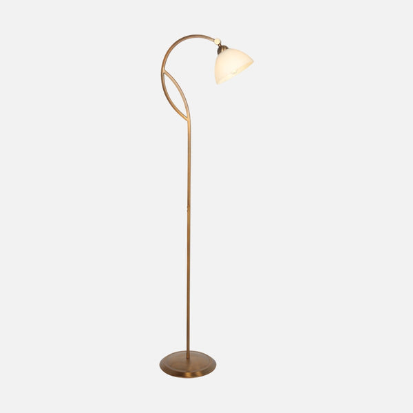 Lampadaire abat-jour verre effet marbre, bronze à interrupteur au pied | Anthéa