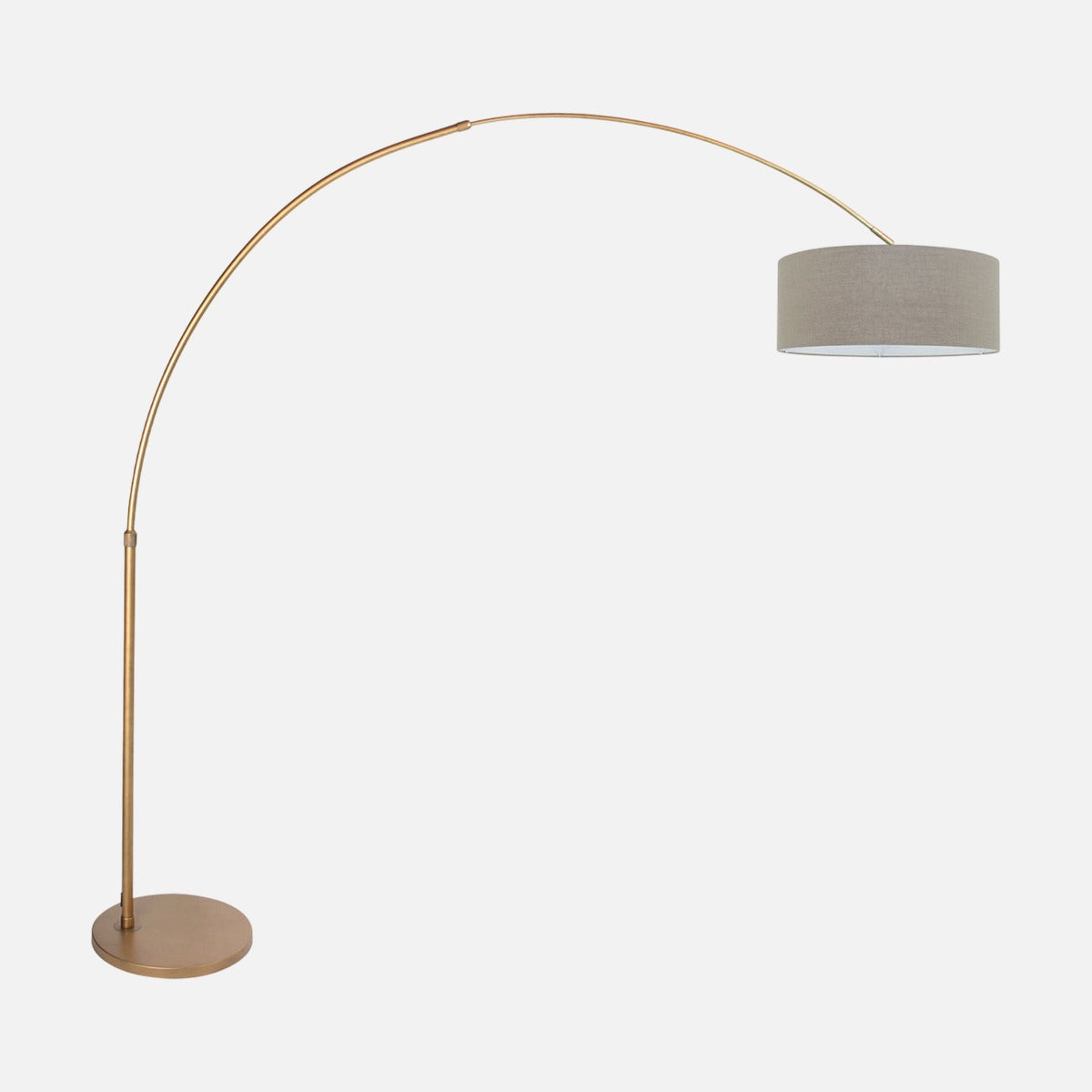 Lampadaire arc doré Aréa, abat-jour lin taupe Ø 48 cm, métal bronze – Designix.fr