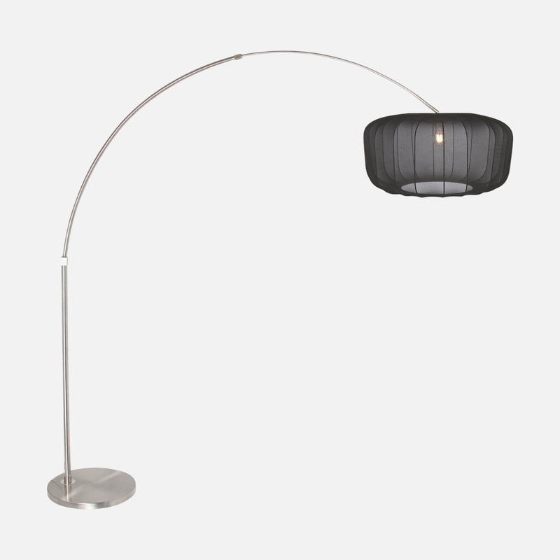 lampadaire arc réglable, abat-jour voile noir & pied acier brossé | Stévia