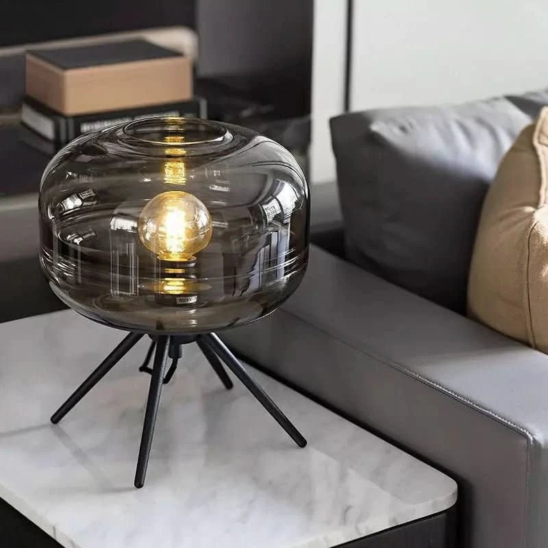 Lampe à Poser en Verre | Sphère Lumineuse - Designix Lampe de chevet Gris Fumé