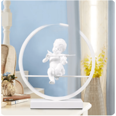 Lampe Ange Cupidon | Aura Divine - Designix Lampe de chevet Ange Trompette | Noir Blanc Chaud (3000K)