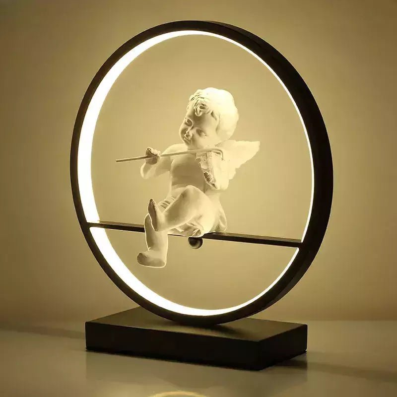 Lampe Ange Cupidon | Aura Divine - Designix Lampe de chevet Ange Violon | Noir Blanc Chaud (3000K)