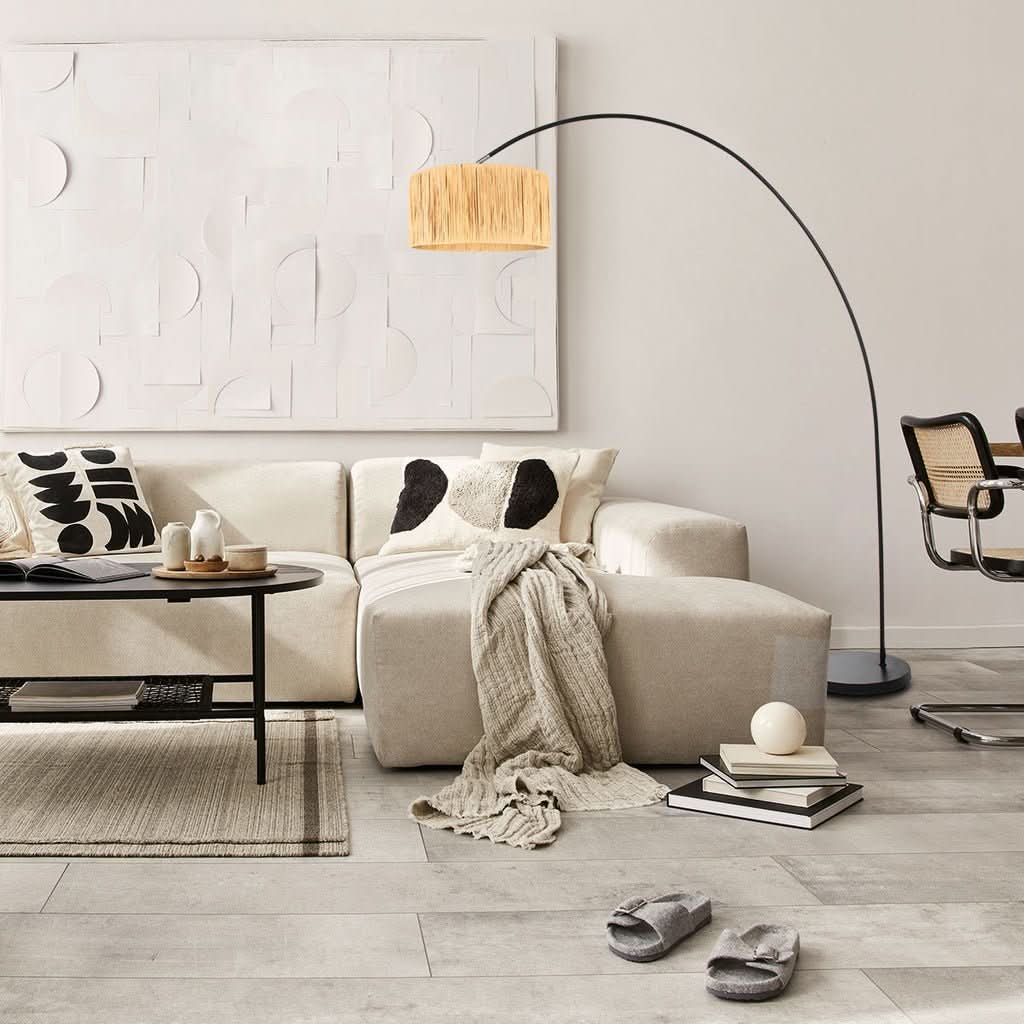 Lampe Arquée Beige Jaune | Aile - Designix Lampadaire