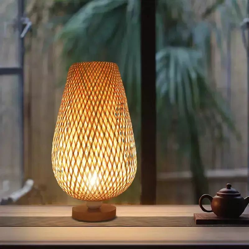 Lampe en Rotin à Poser | Chaleur Tressée - Designix Lampe de chevet 21x43cm