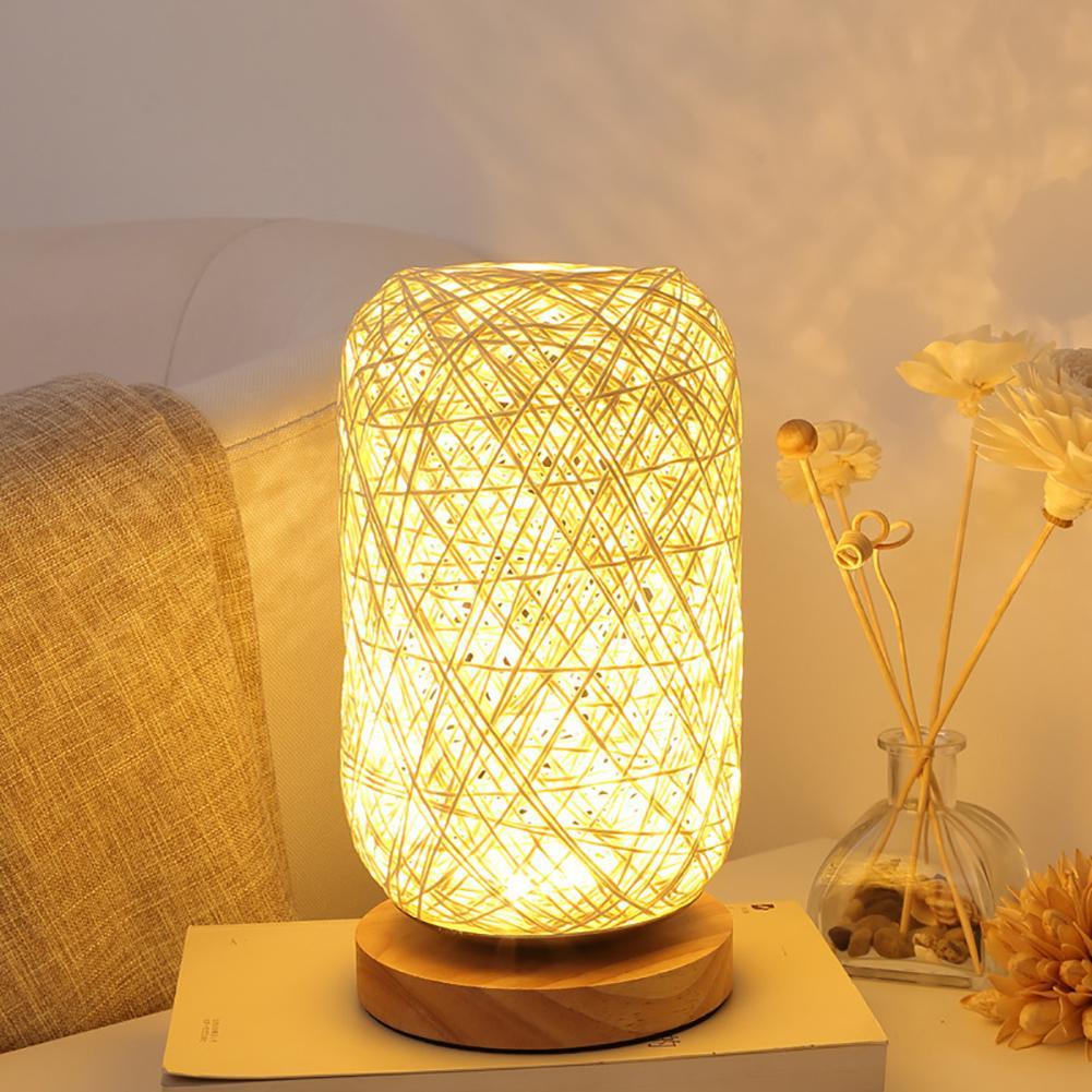Lampe en Rotin Bureau | Halo Tressé - Designix Lampe de chevet Beige Blanc Chaud