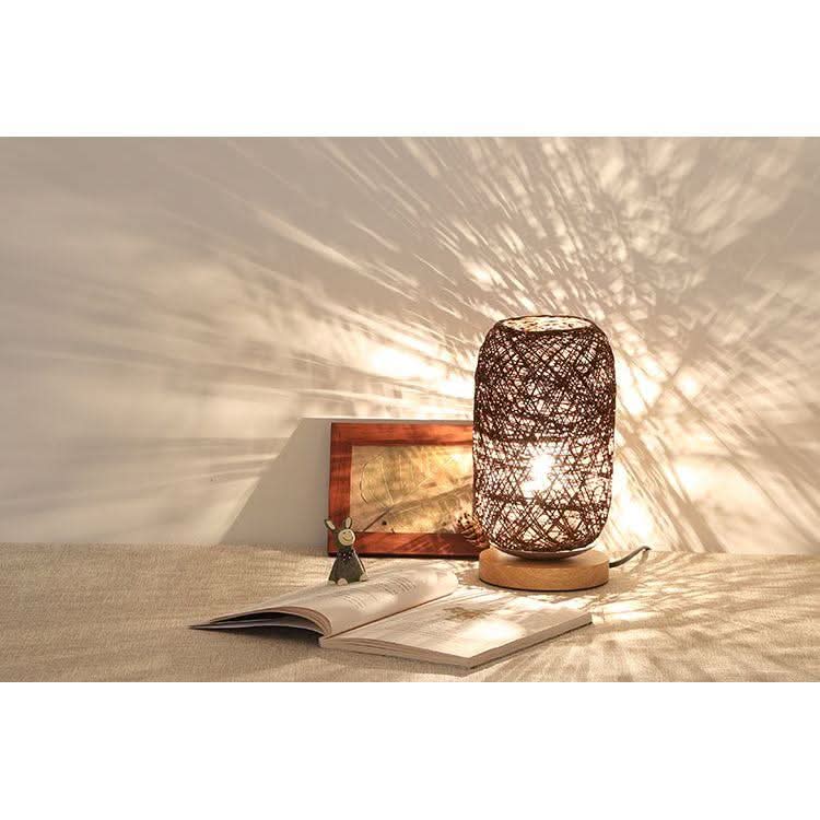 Lampe en Rotin Bureau | Halo Tressé - Designix Lampe de chevet Beige Blanc Chaud