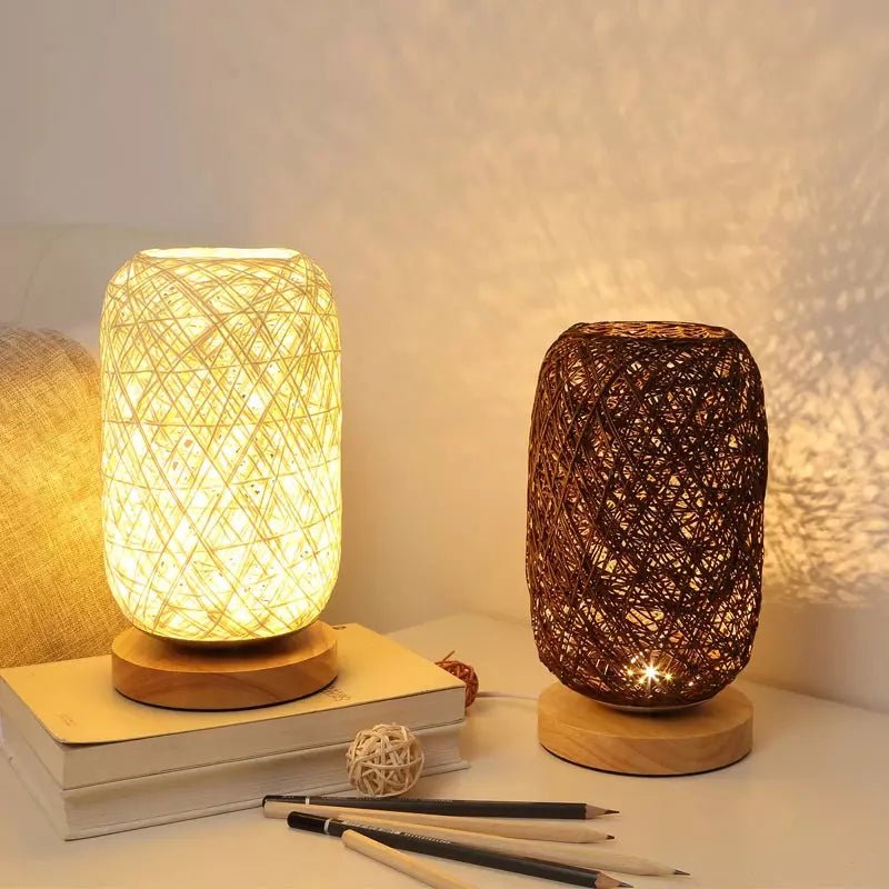 Lampe en Rotin Bureau | Halo Tressé - Designix Lampe de chevet Marron Blanc Chaud
