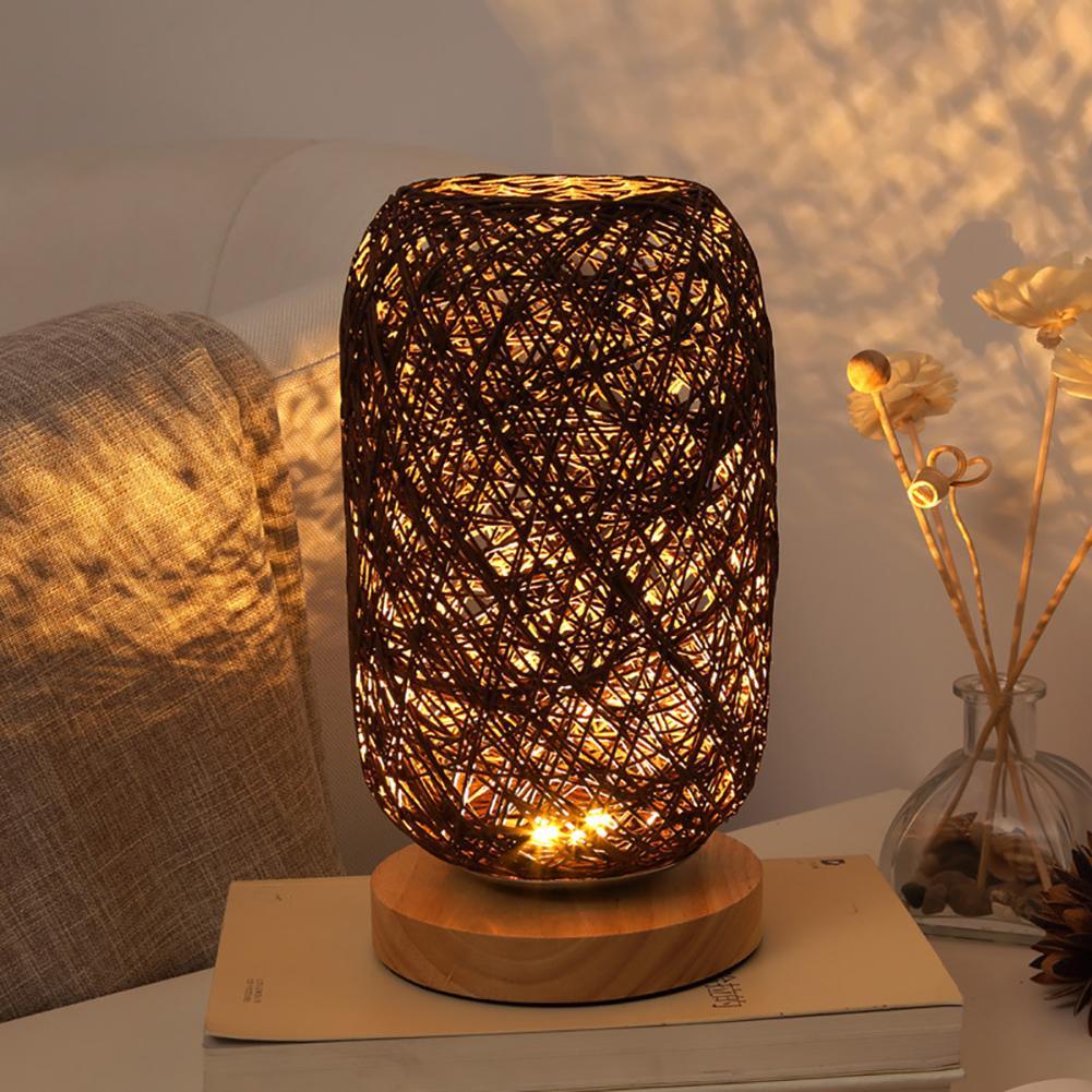 Lampe en Rotin Bureau | Halo Tressé - Designix Lampe de chevet Marron Blanc Chaud