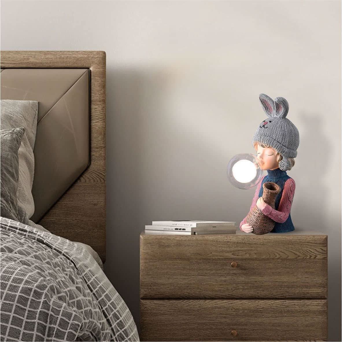 Lampe Femme Art Déco | Douceur Lumineuse - Designix Lampe de chevet Chapeau Gris Blanc Chaud