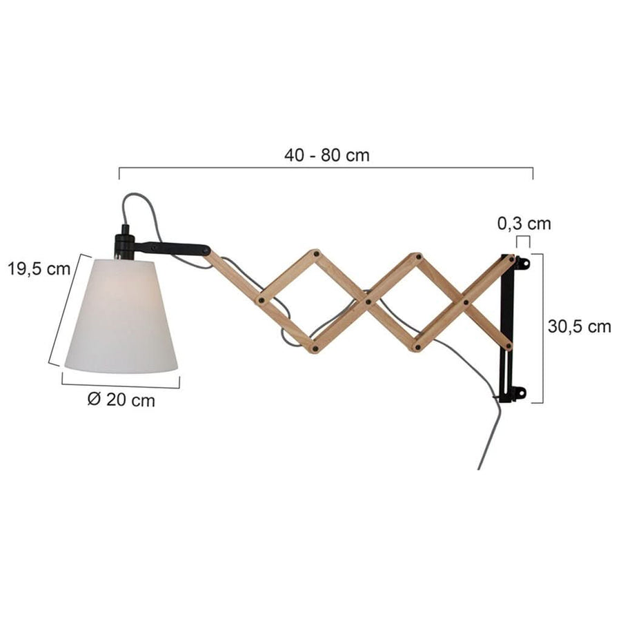 Schéma coté du luminaire montrant l'extension réglable de 40 à 80 cm