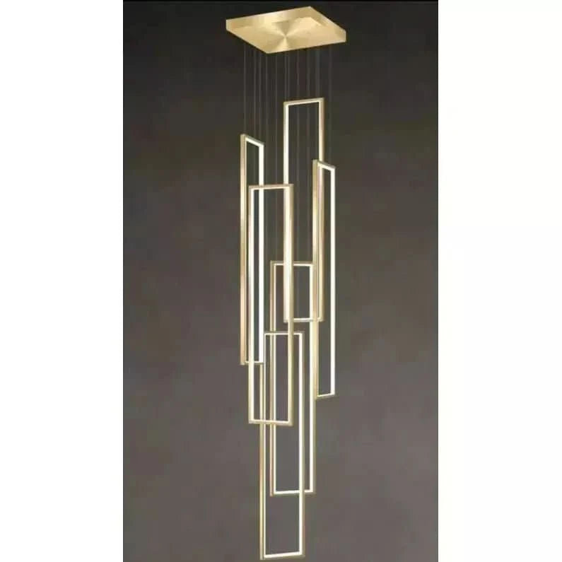 Lampe Plafond Suspendu Rectangulaire | Géométrie Lumineuse - Designix Suspension luminaire 6 Lampes | Doré Télécommande