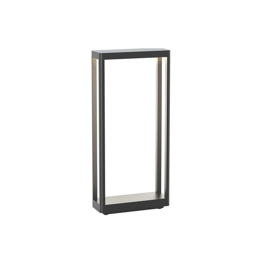 Luminaire extérieur graphite sur pied, cadre rectangulaire ouvert et bandeaux LED intégrés