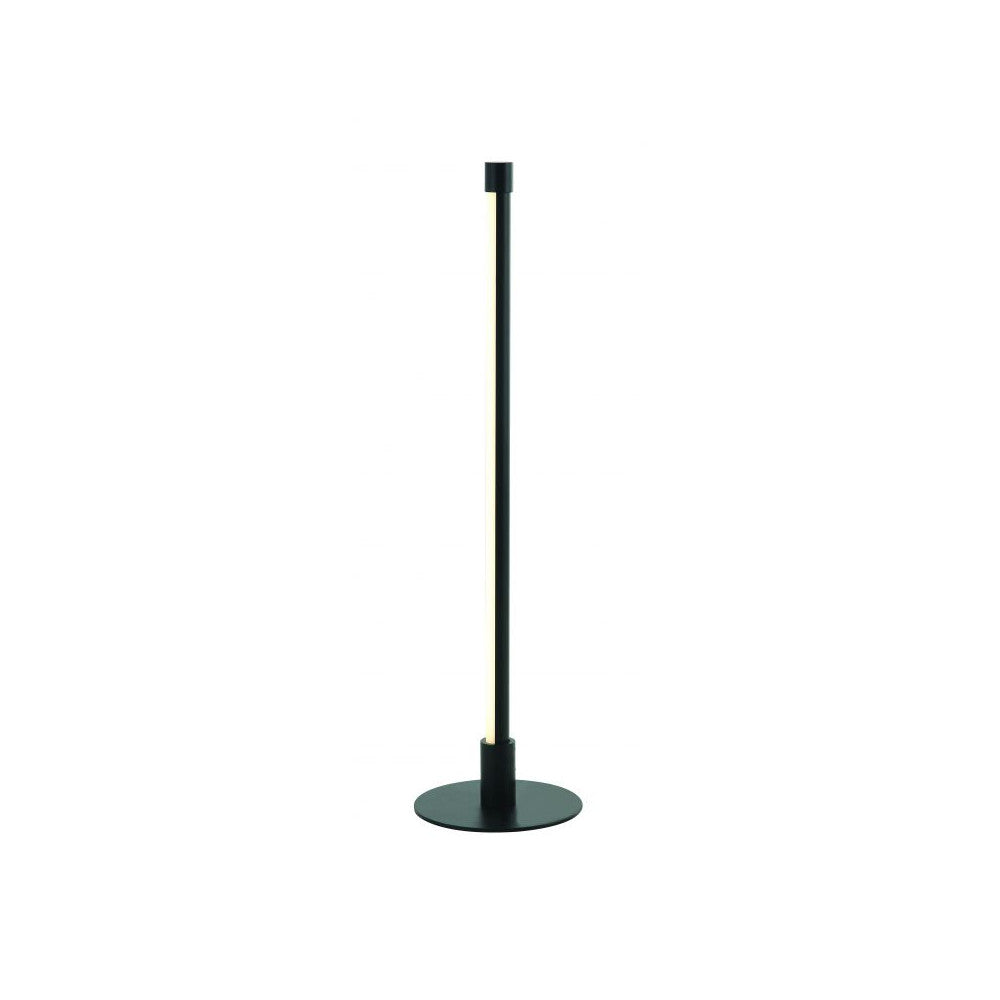 Lampe à poser noire vue de face, tige fine et socle rond