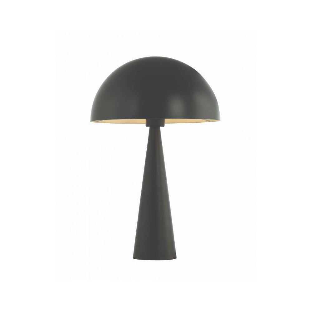 Lampe de table noire mat de face sur fond blanc, abat-jour bombé