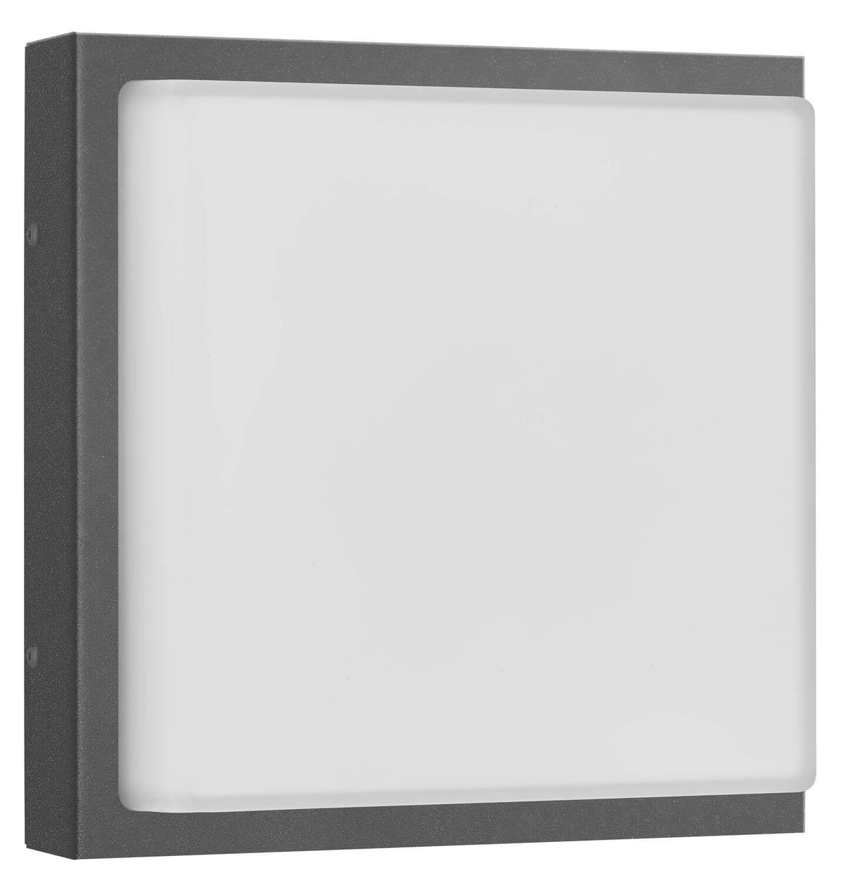 Vue de trois quarts avant de l'applique extérieure carrée anthracite avec diffuseur blanc