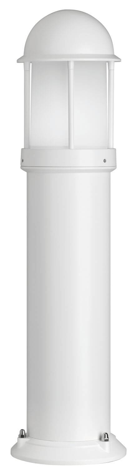Vue rapprochée de la tête vitrée et du dôme de la borne blanche
