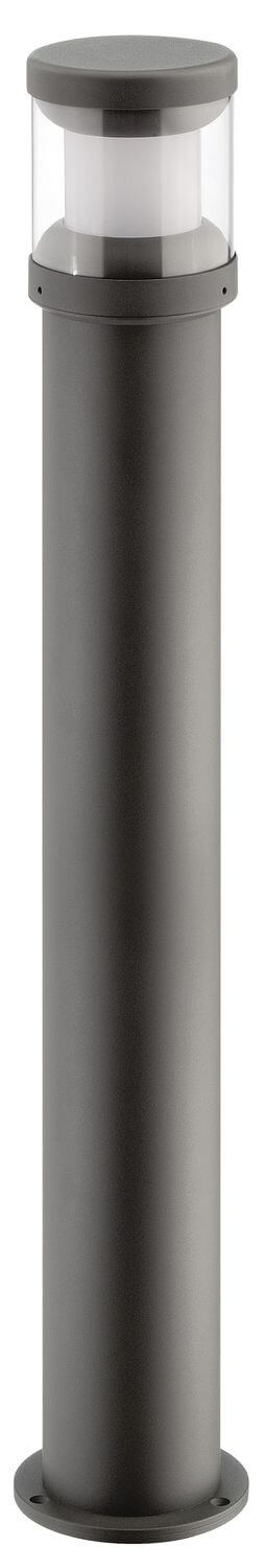 Gros plan sur la tête et le diffuseur de la borne anthracite.