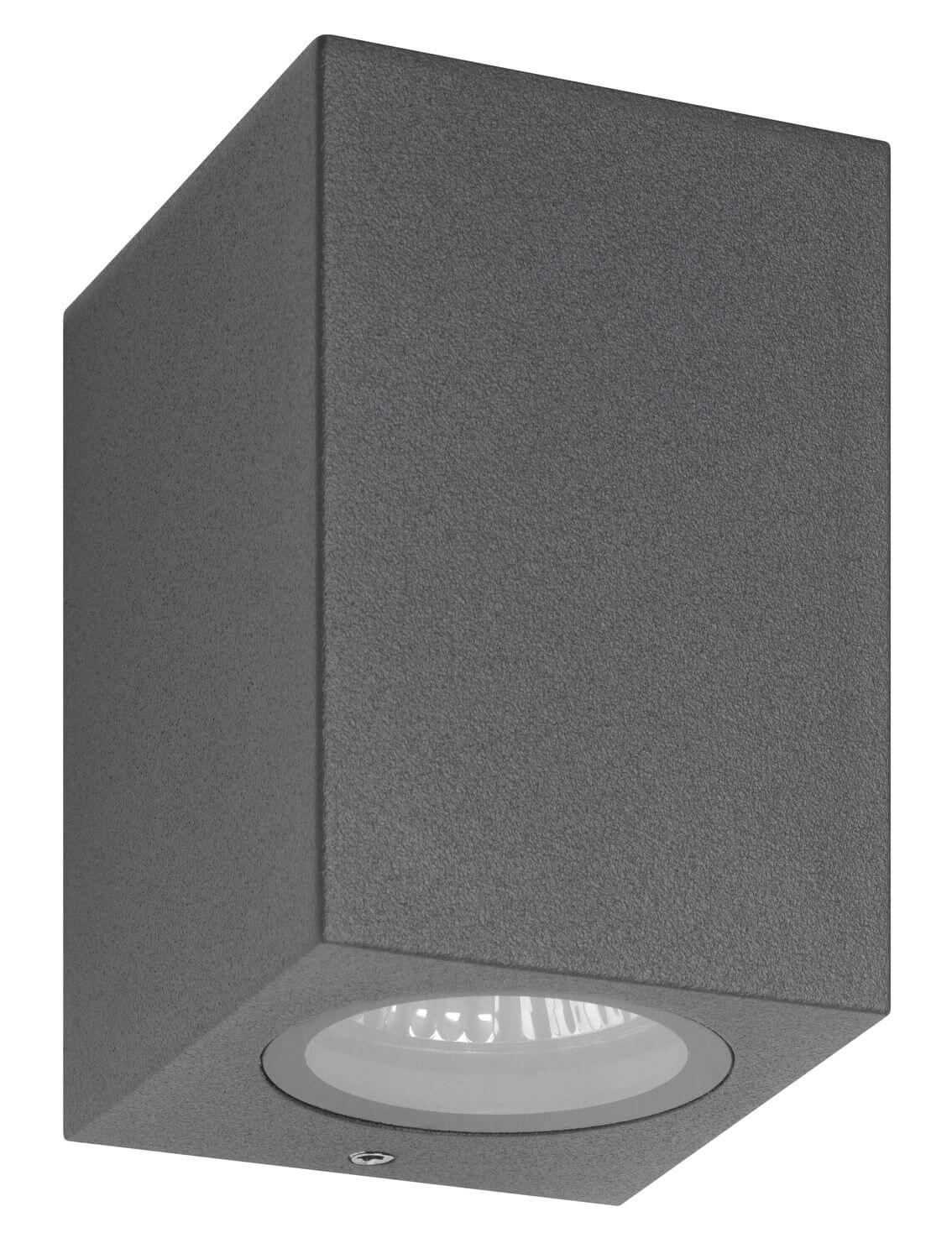 Applique murale extérieure cubique anthracite, vue de trois quarts avant, diffuseur éteint