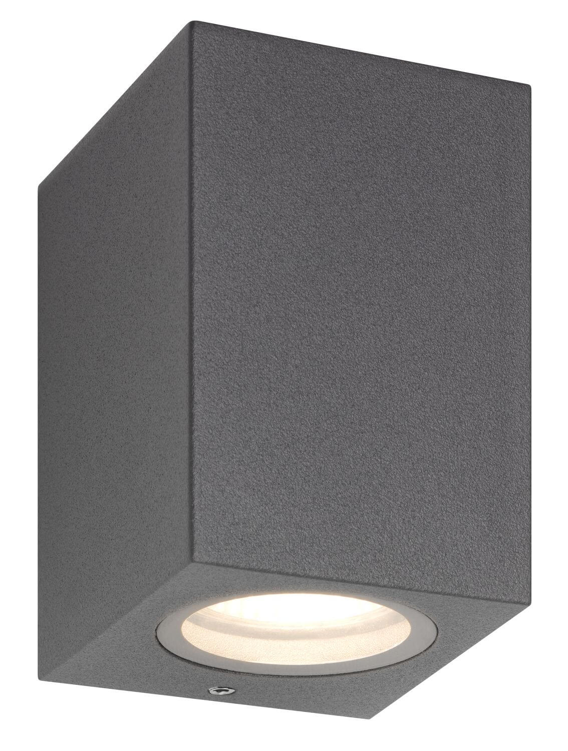 Même applique cube éclairée vers le bas, halo lumineux blanc au sol