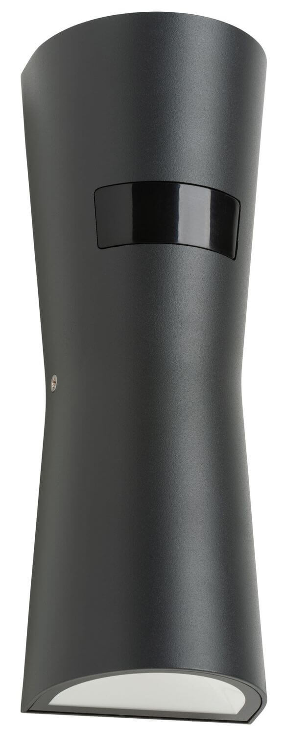 Produit isolé sur fond blanc, face avant du luminaire cylindrique anthracite