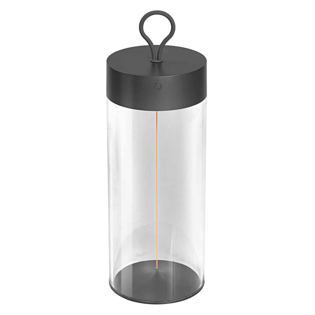 Lampadaire cylindrique noir à verre transparent avec filament LED vertical et anse