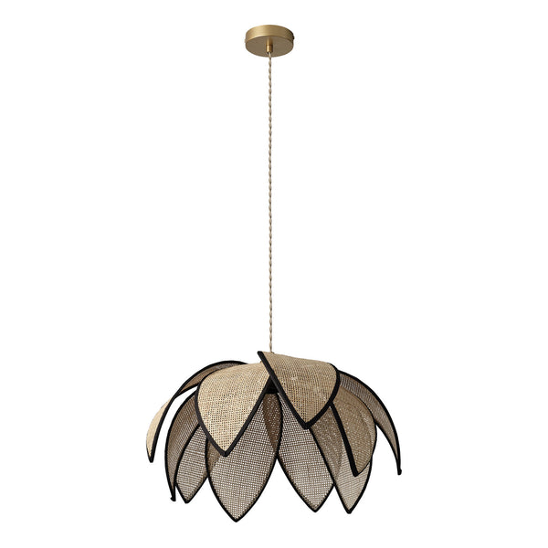 Suspension Rattan Lotus marron et beige, H 134 cm