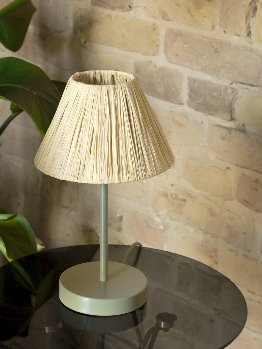 Lampe à poser Raffia verte et marron