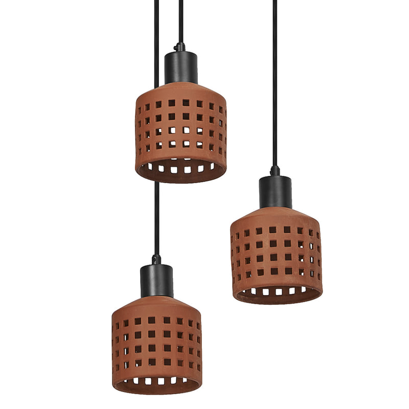 Suspension Clay Windows marron, 3 lumières