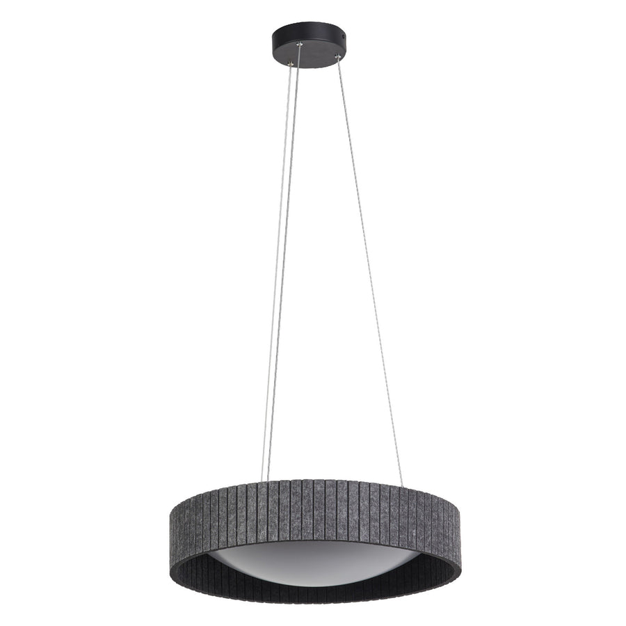 Suspension cylindrique en feutre anthracite vue de face sur fond blanc.