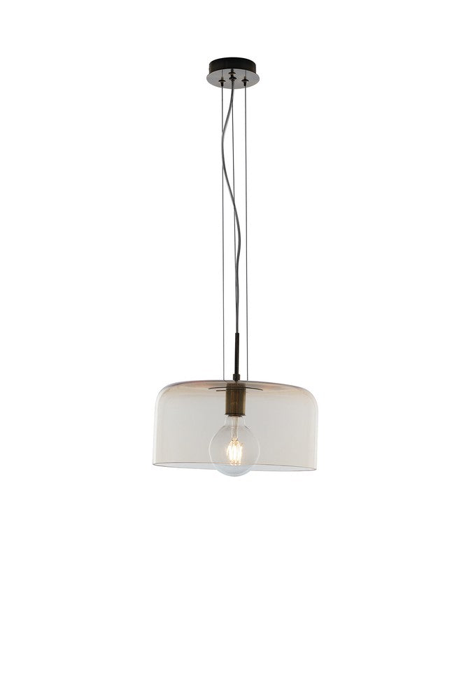 Luminaire suspendu montrant l'abat-jour arrondi et l'ampoule à filament