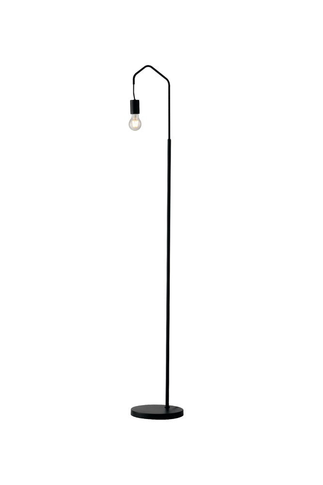 Silhouette entière du lampadaire élancé, proportions verticales sur fond blanc