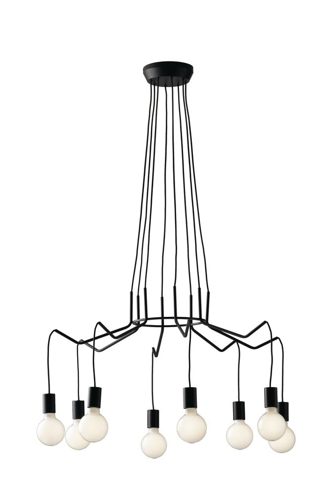 Second angle du lustre suspendu, ampoules opalines visibles en partie basse