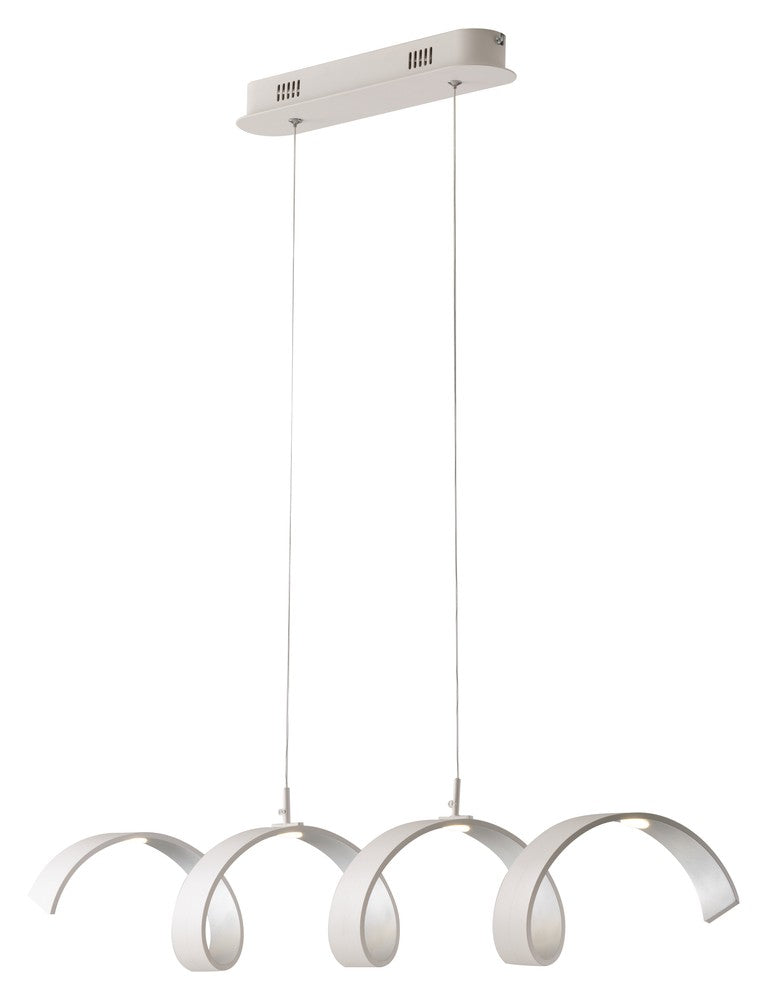 Suspension blanche vue de face, ruban ondulé à trois arches sous platine de plafond