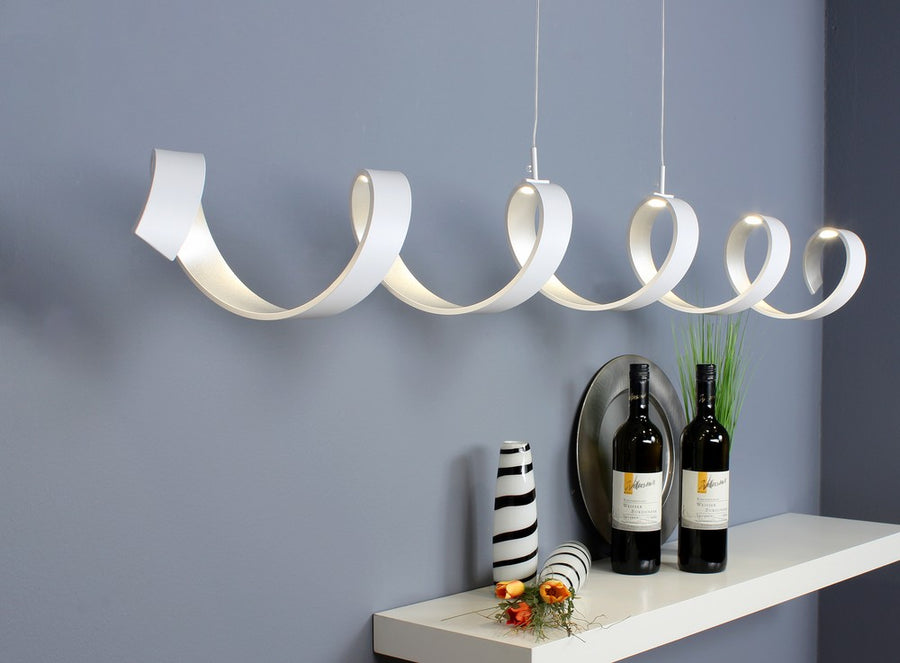 Suspension Helix blanche et argentée, L 125 cm
