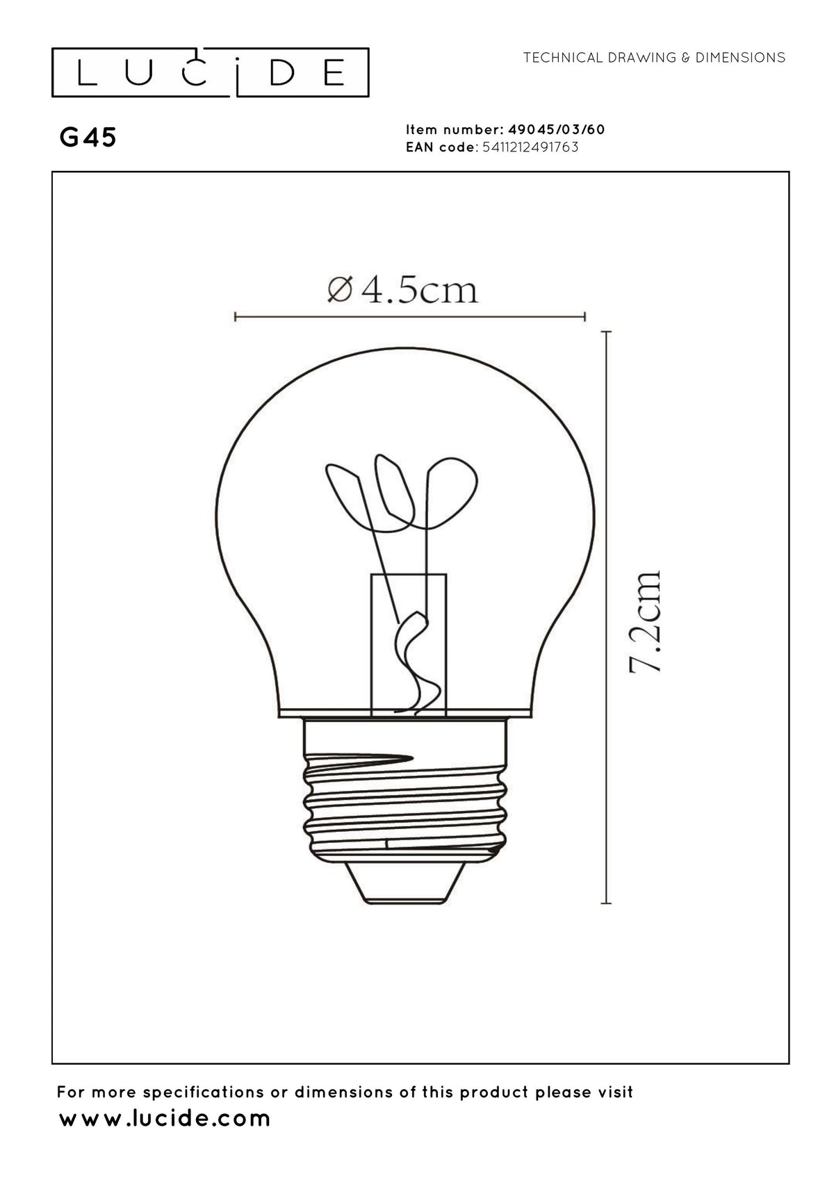 Ampoule LED E27 à filament transparente, 3 W | Lucide