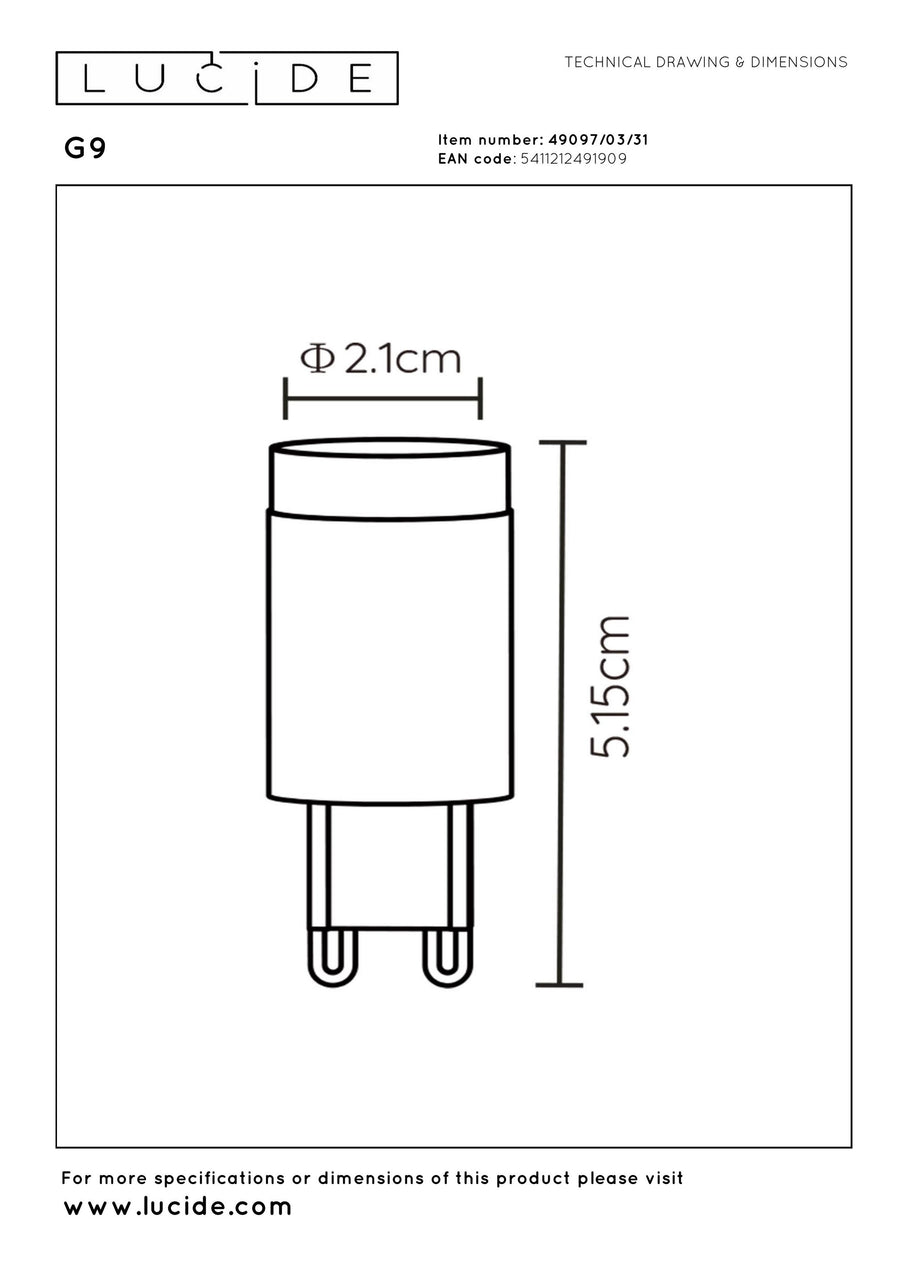 Ampoule LED G9 blanche, 3 W | Lucide