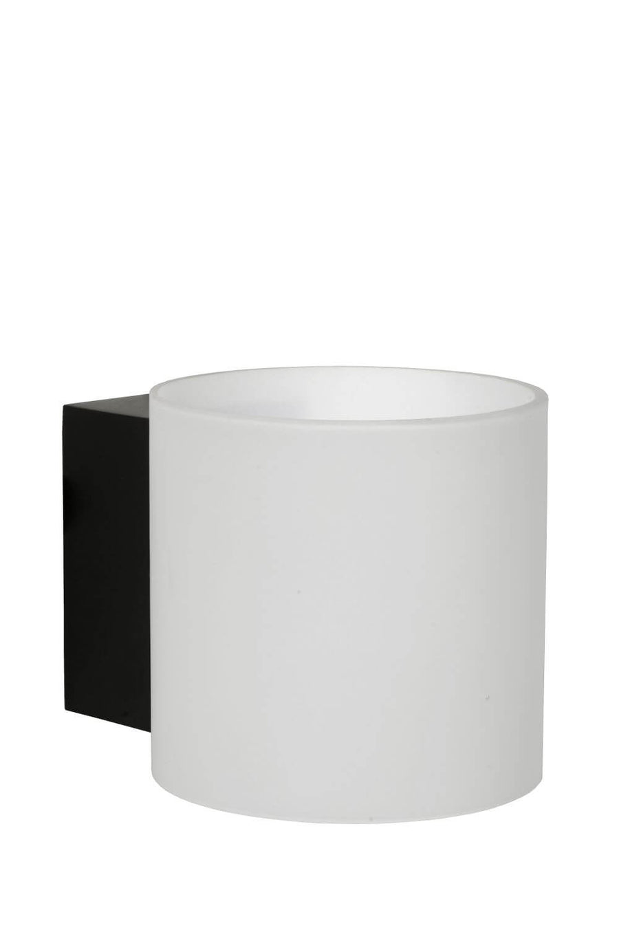 Détail du verre opale blanc et de la platine de fixation carrée noire mate