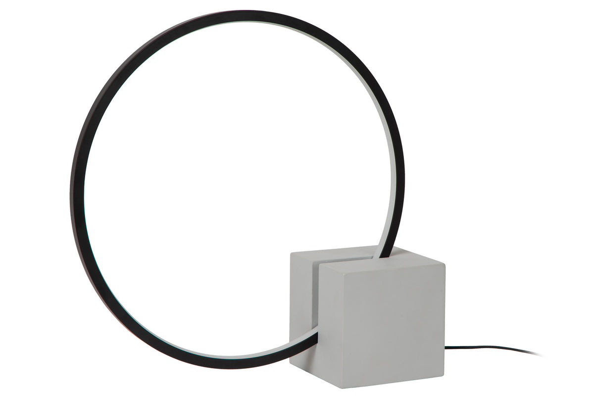 Profil du luminaire montrant l'anneau noir et le socle clair