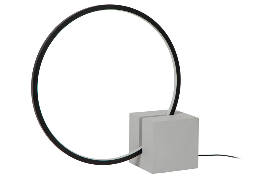 Profil du luminaire montrant l'anneau noir et le socle clair