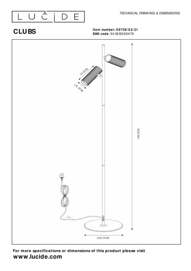 Lampadaire Clubs 2 lumières blanc