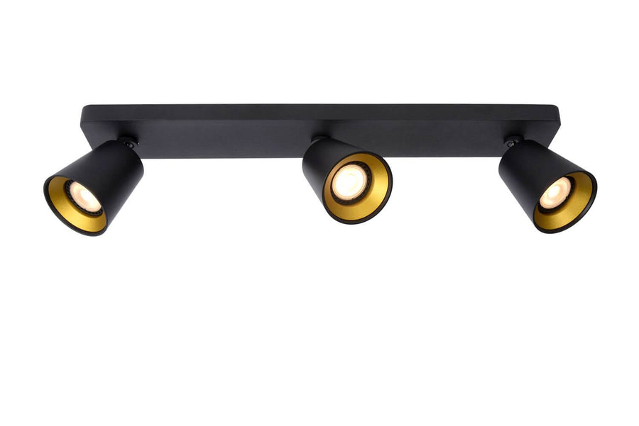 Produit de face sur fond blanc, trois projecteurs orientables vers le bas