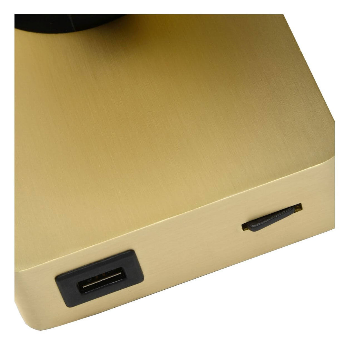 Détail du dessous de l'applique avec deux ports USB noirs intégrés.