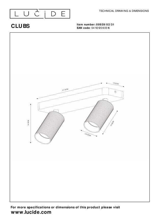 Plafonnier Clubs 2 lumières blanc
