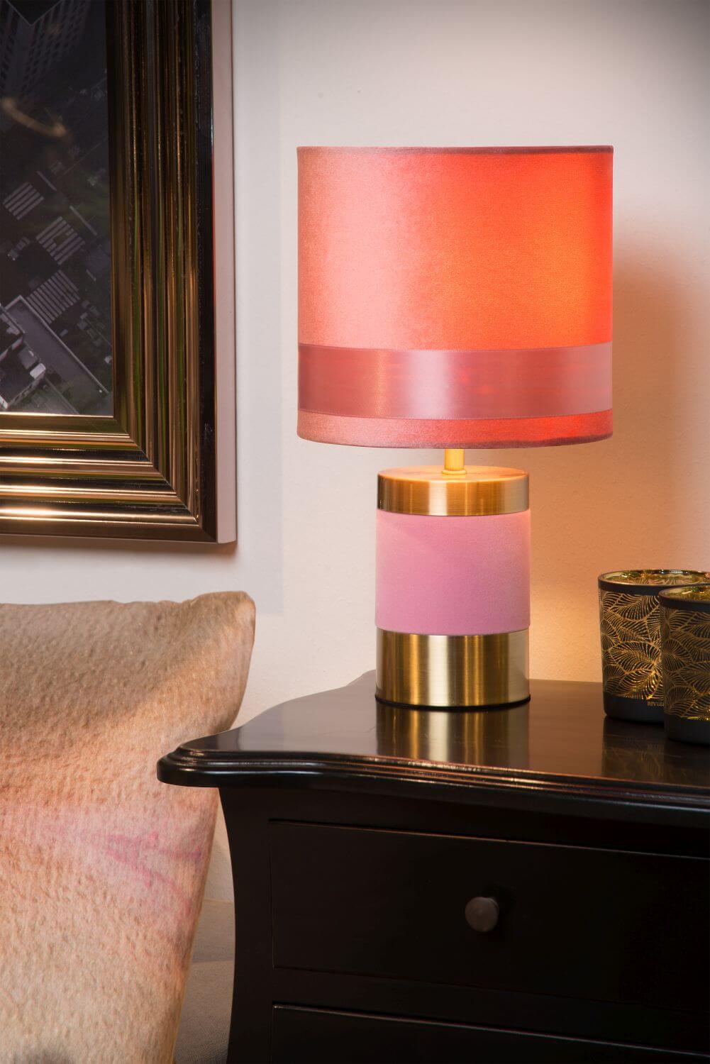 Lampe à poser Extravaganza Frizzle rose et dorée mat, coton